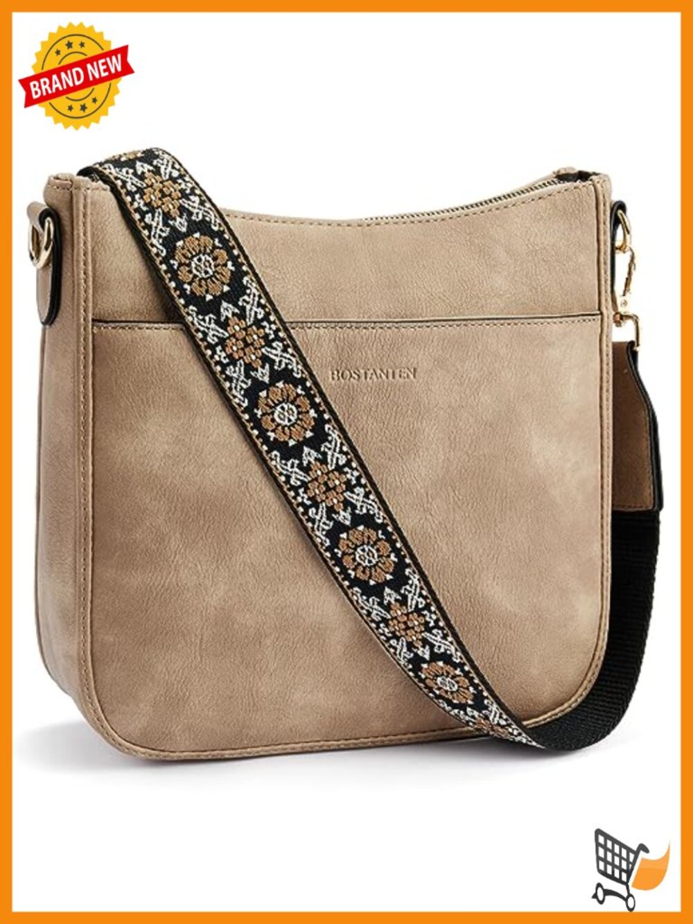 Vegan Leather Crossbody Bag Wide Strap Hobo Purse